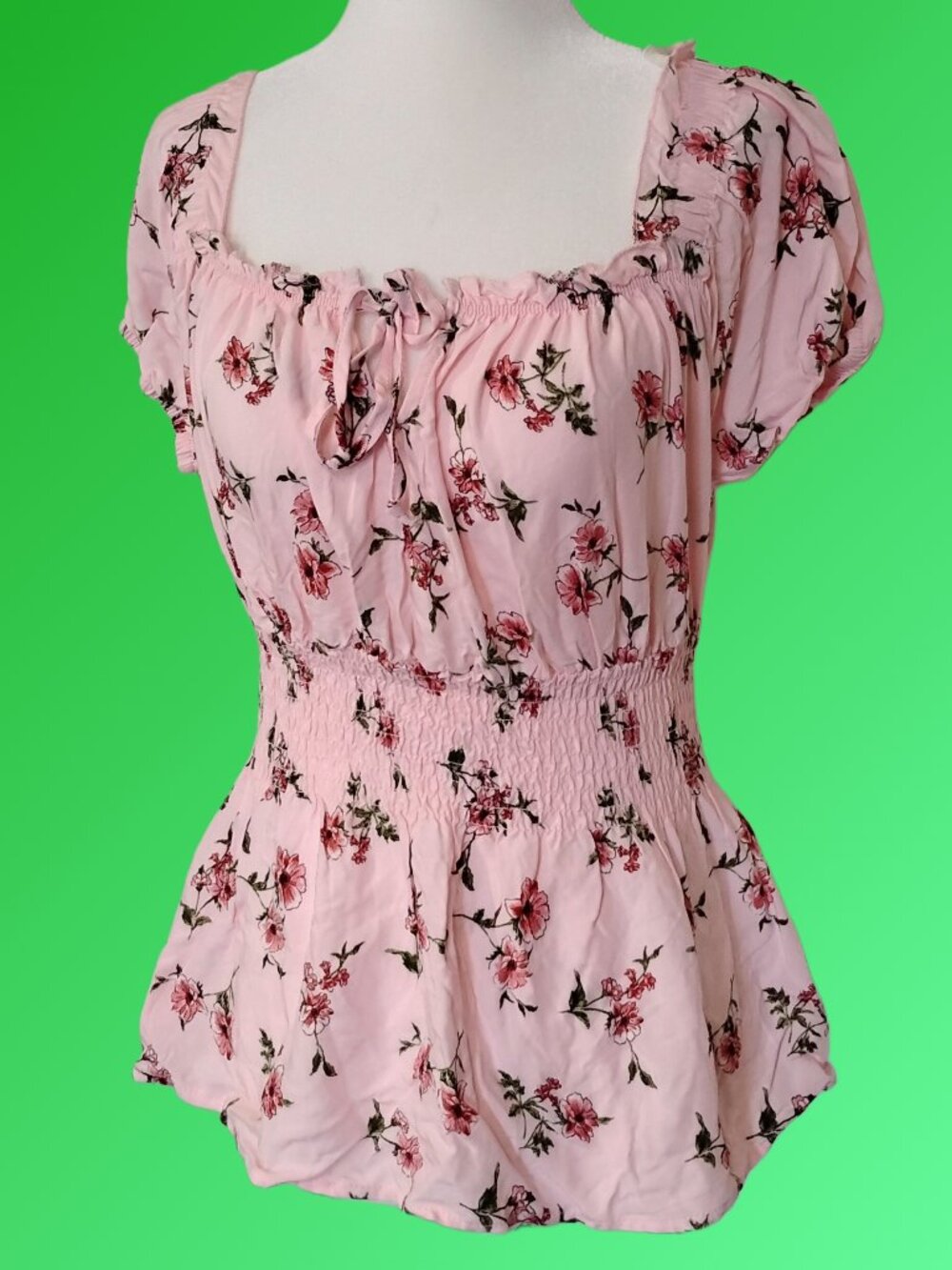 Women's Floral Pink Boho Peplum Peasant Top